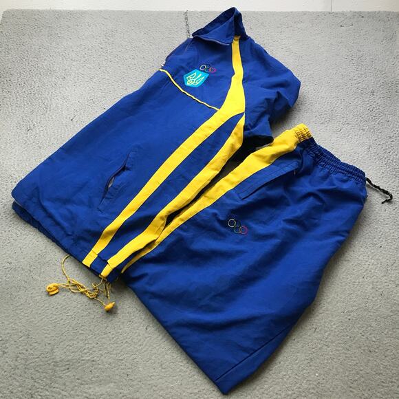 Vintage 90s Adidas Ukraine Olympic Windbreaker Jacket Pants Set Mens Large - Picture 15 of 15